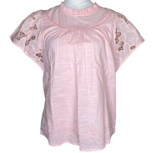 Mira Eyelet Women's Lace Embroidered Floral Top Blouse Shirt Cottagecore Small